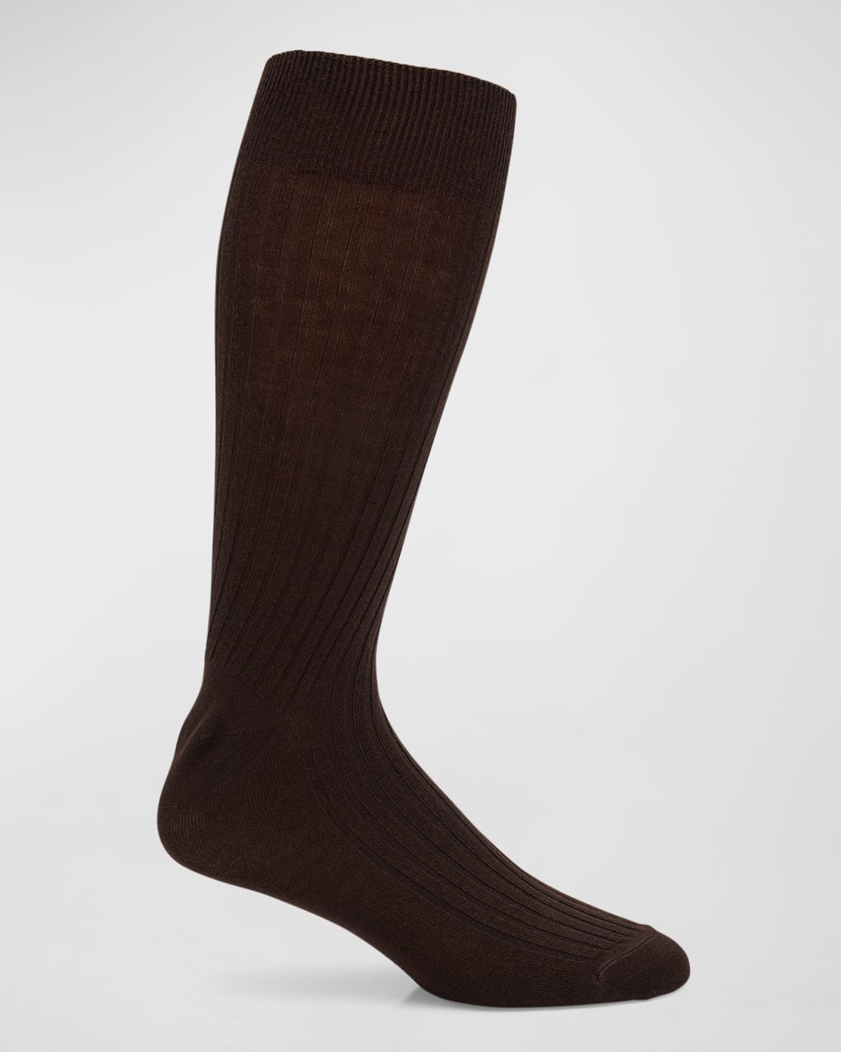 Neiman Marcus Men's Ribbed Crew Socks In Brown