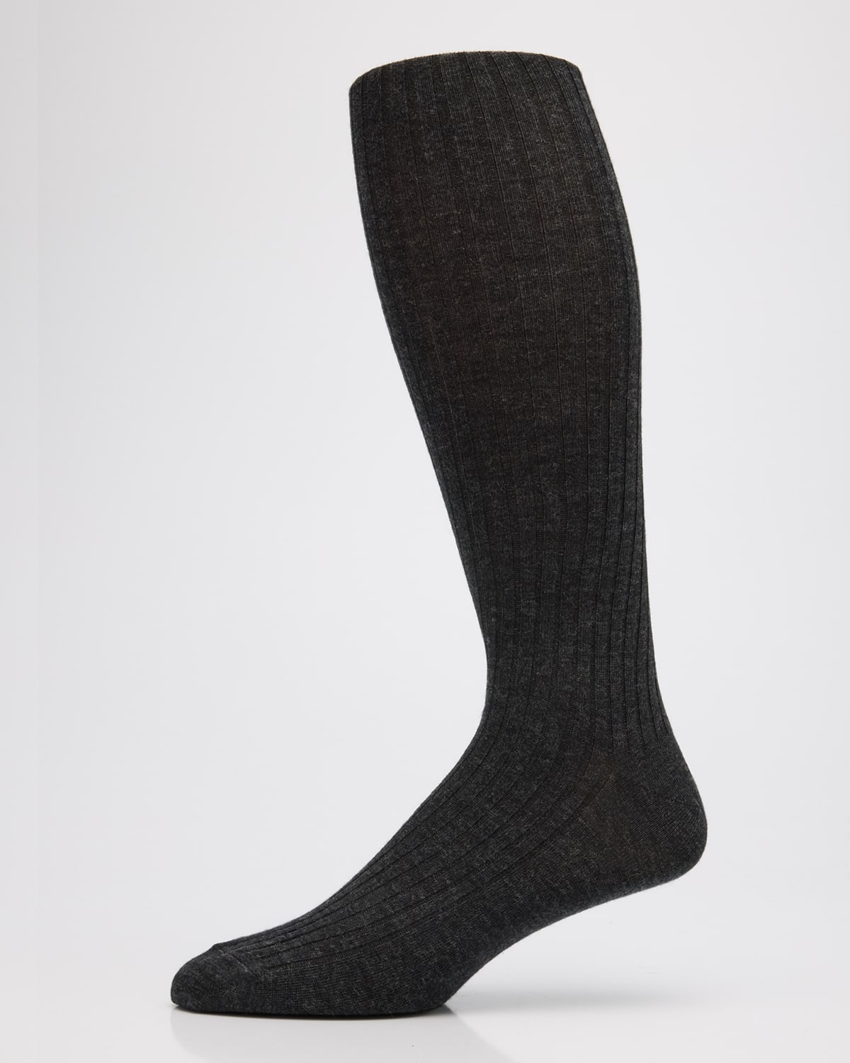 Neiman Marcus Men's Ribbed Wool Over-calf Socks In Charcoal