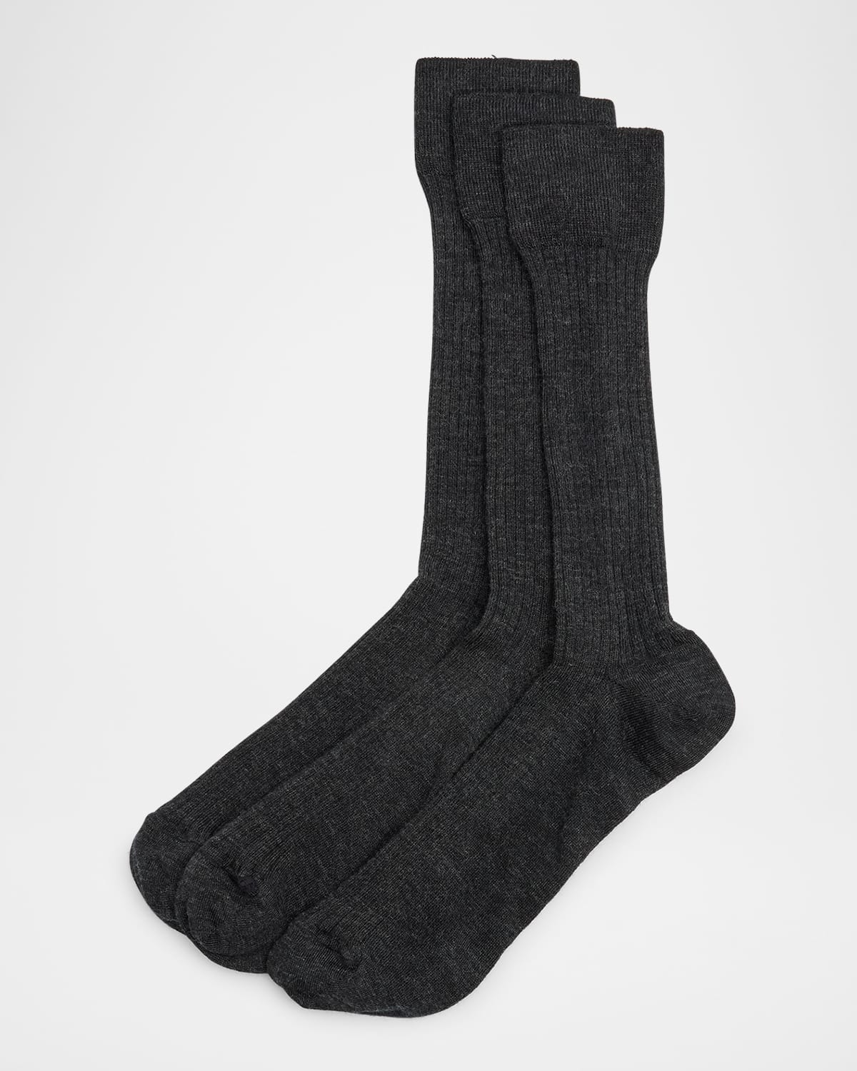 Neiman Marcus Men's 3-pack Ribbed Wool Over-calf Socks In Charcoal