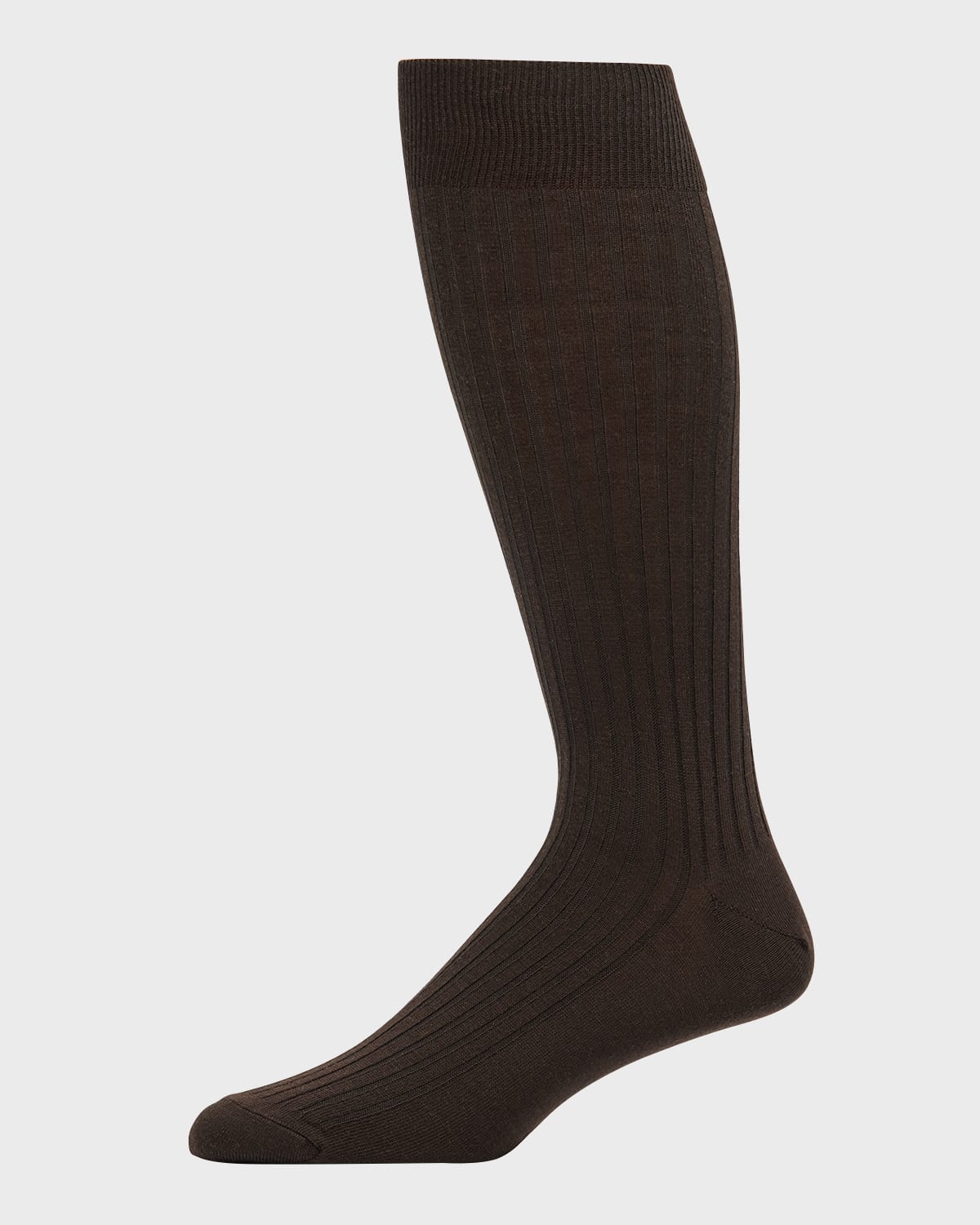 Neiman Marcus Men's Ribbed Wool Over-calf Socks In Brown
