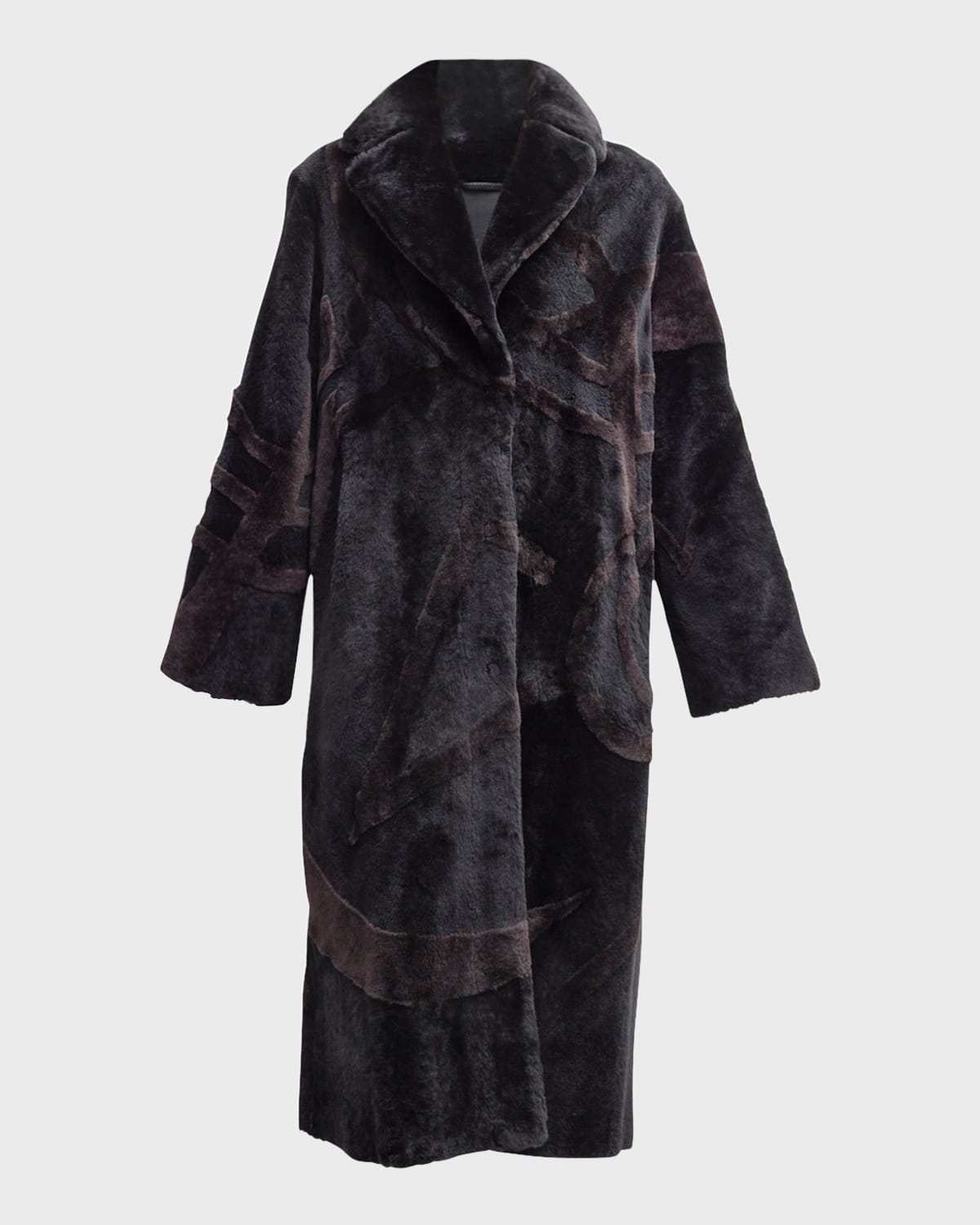 Gorski Merino Shearling Coat With Intarsia In Black