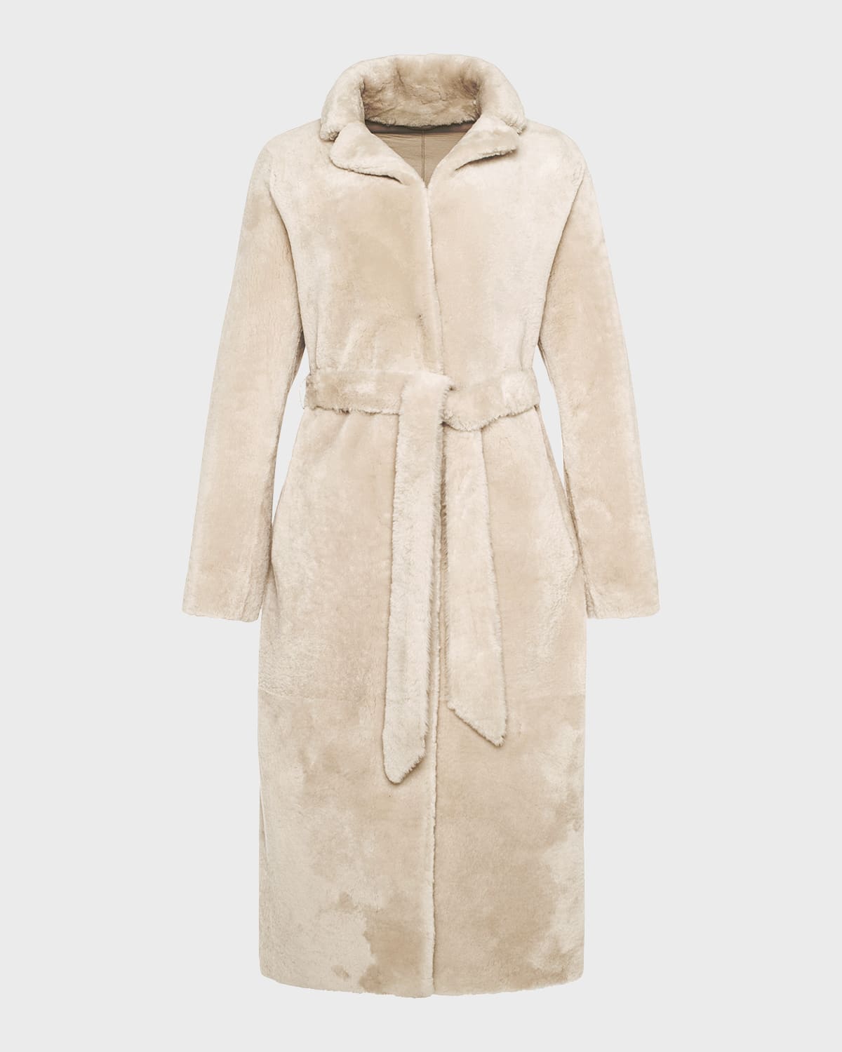 Gorski Belted Shearling Lamb Long Coat In Beige