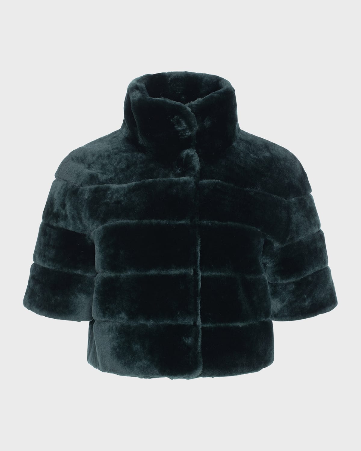 Gorski Horizontal Lamb Shearling Short-sleeve Bolero Jacket In Emerald