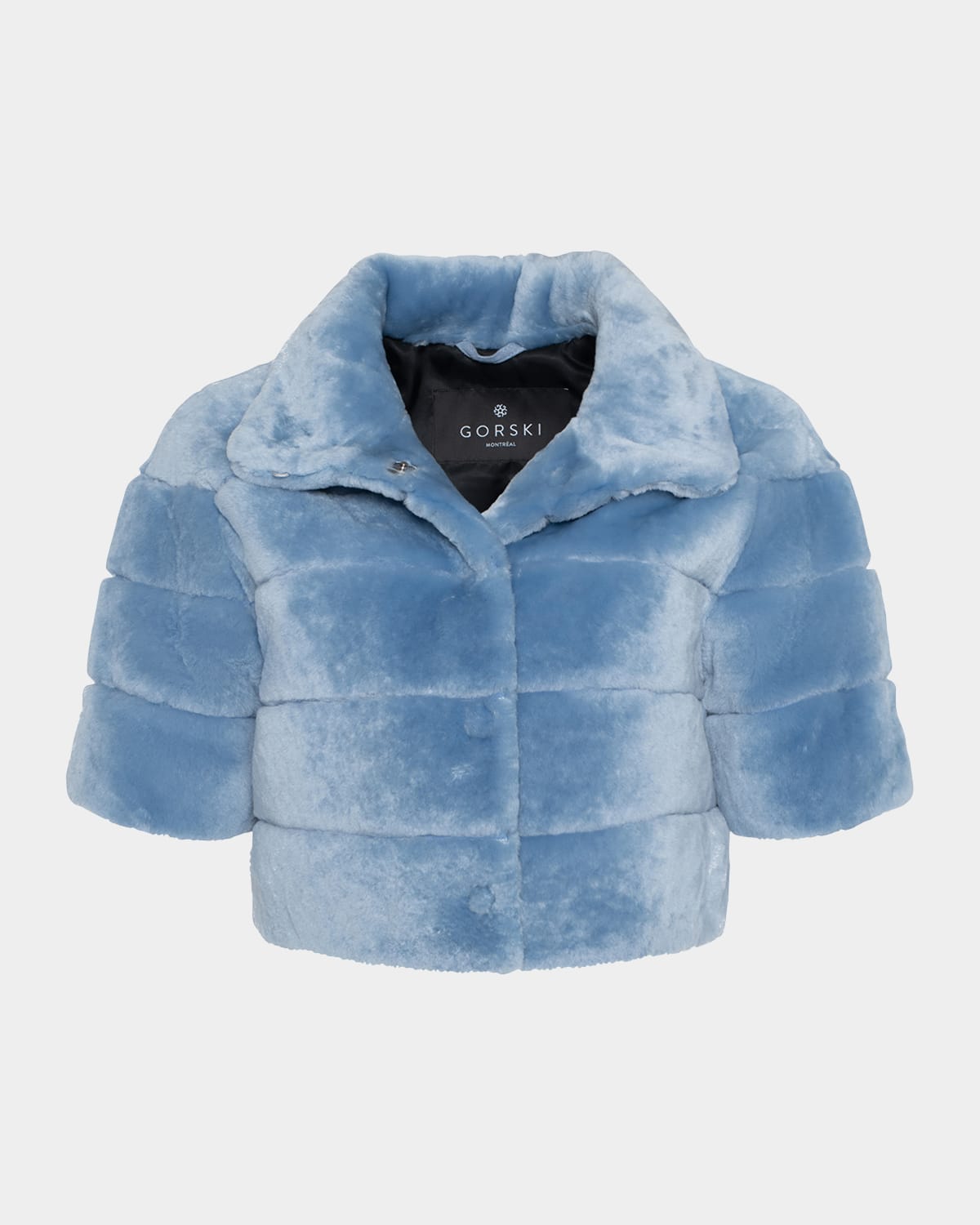 Gorski Horizontal Lamb Shearling Short-sleeve Bolero Jacket In Sky Blue
