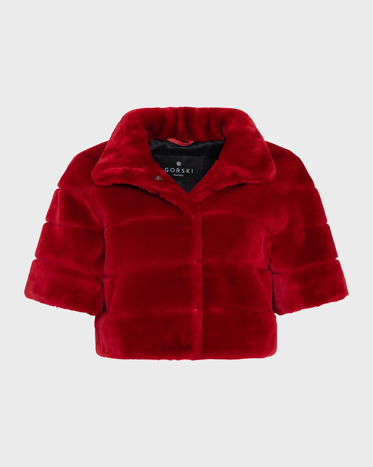 Gorski Horizontal Lamb Shearling Short-sleeve Bolero Jacket In Red