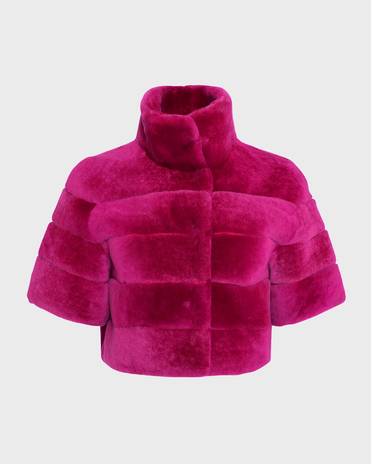 Gorski Horizontal Lamb Shearling Short-sleeve Bolero Jacket In Magenta