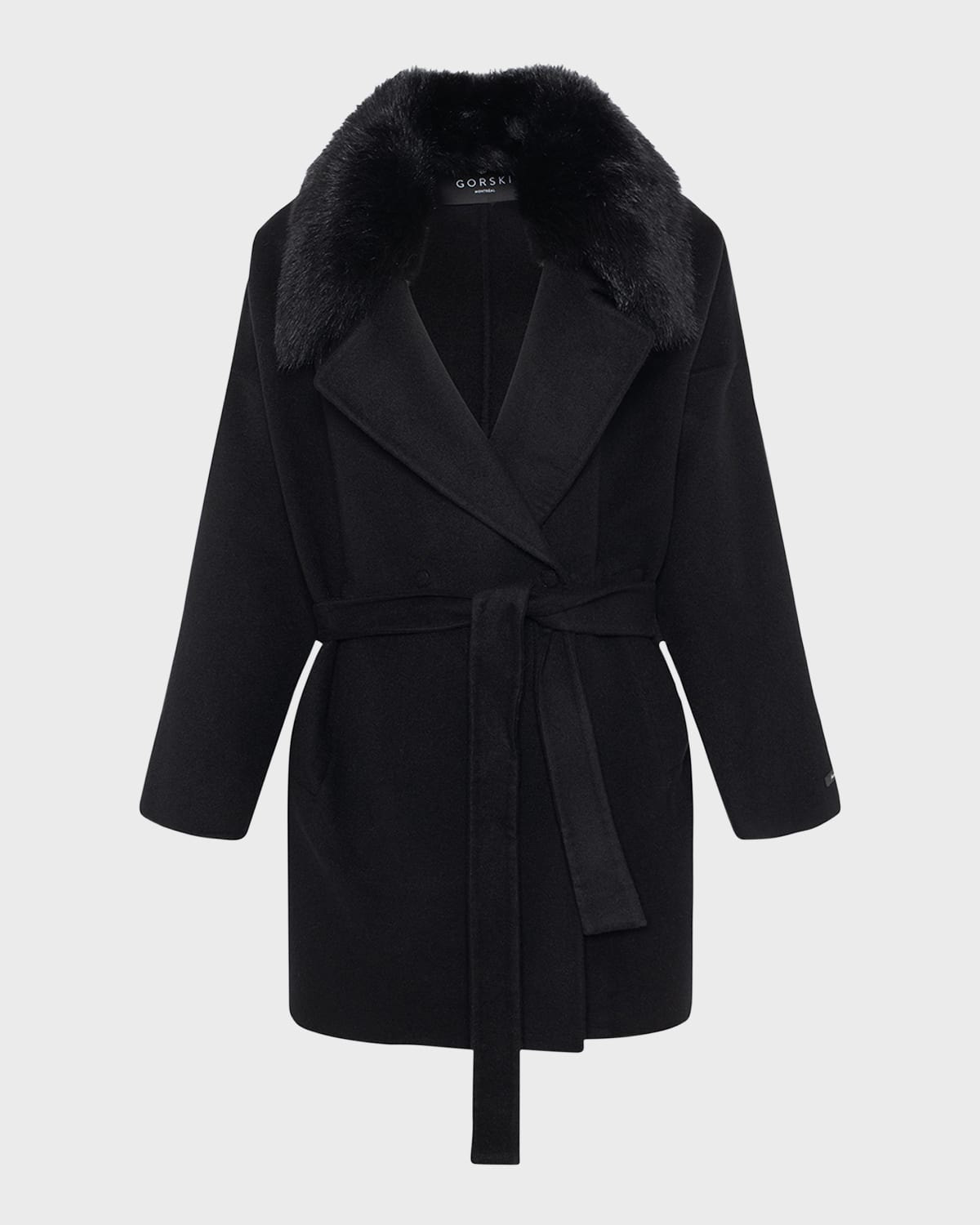 Gorski Loro Piana Wool And Cashmere Blend Belted Jacket With Detachable Toscana Trim In Black