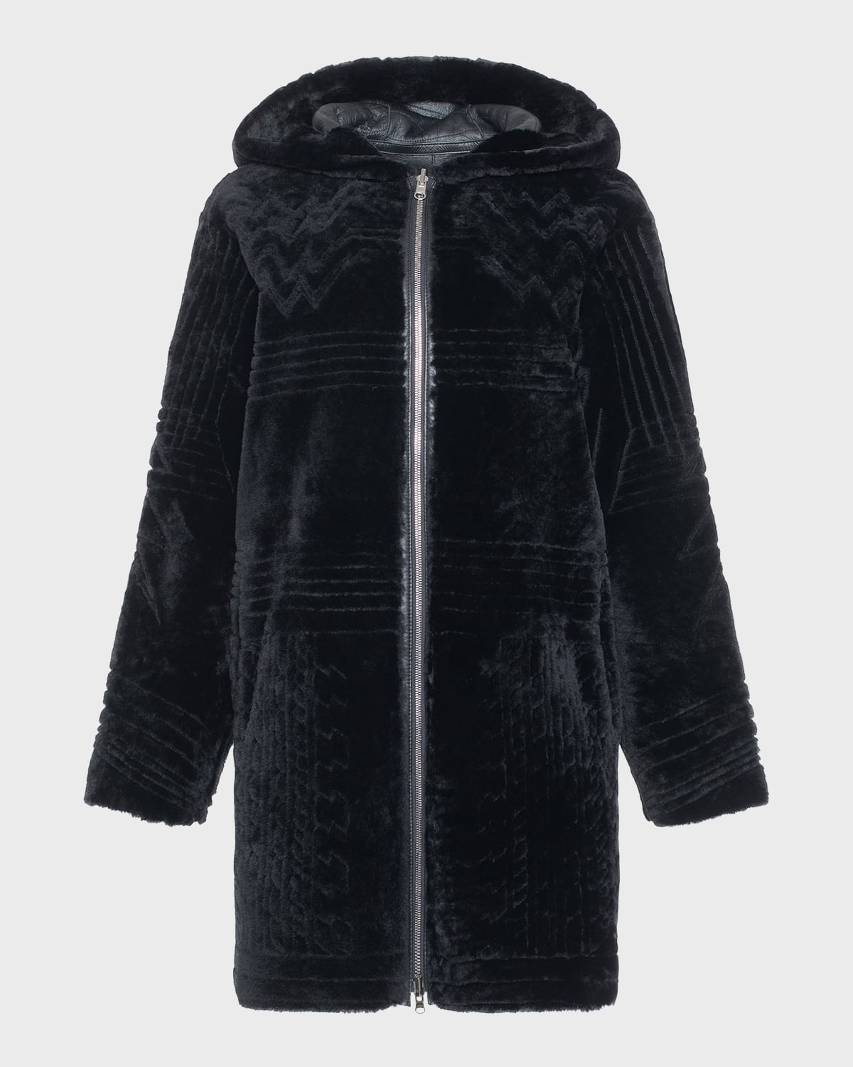 GORSKI REVERSIBLE SHEARLING LAMB PARKA JACKET WITH GROOVED PATTERN