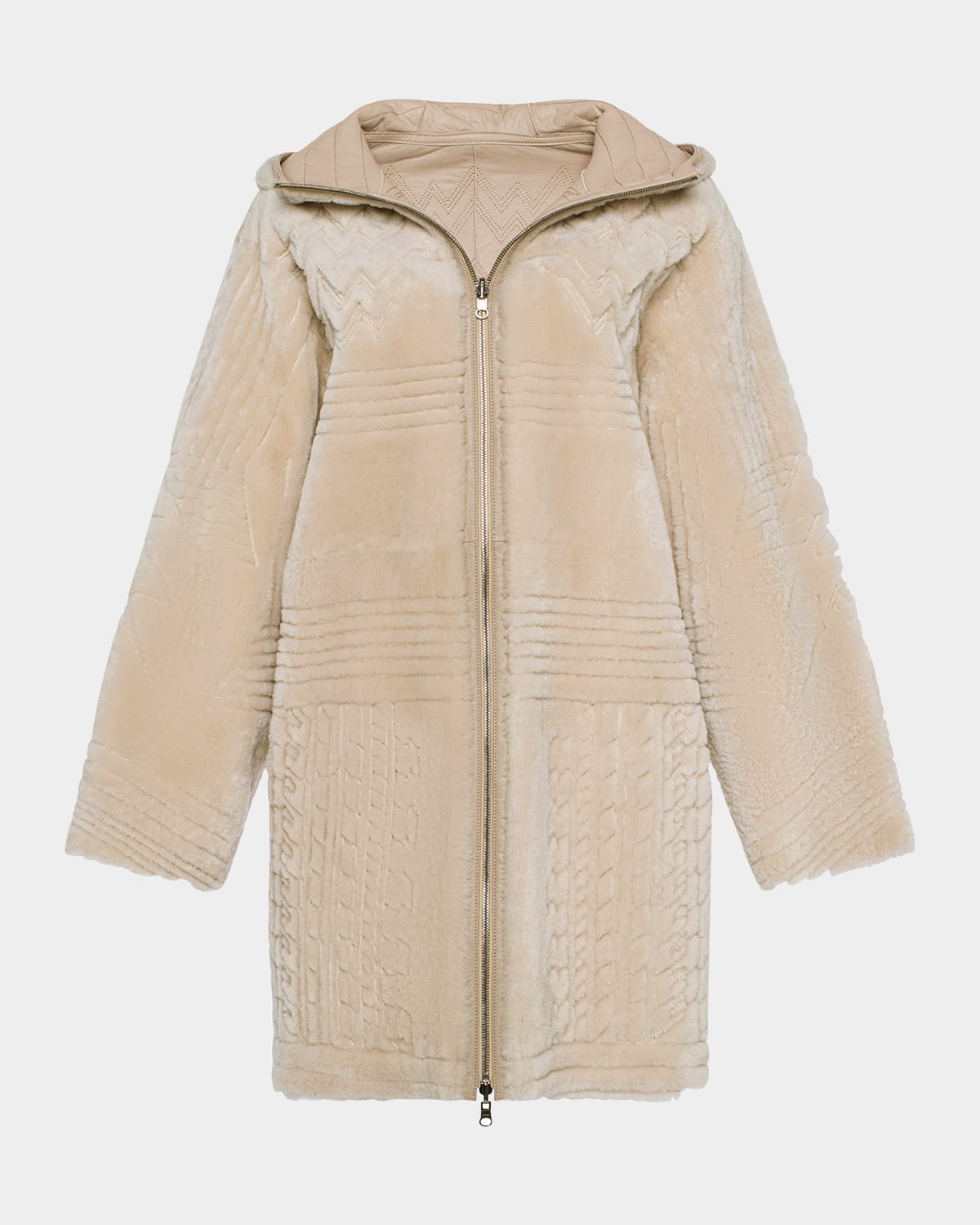 Gorski Reversible Shearling Lamb Parka With Grooved Pattern In Beige