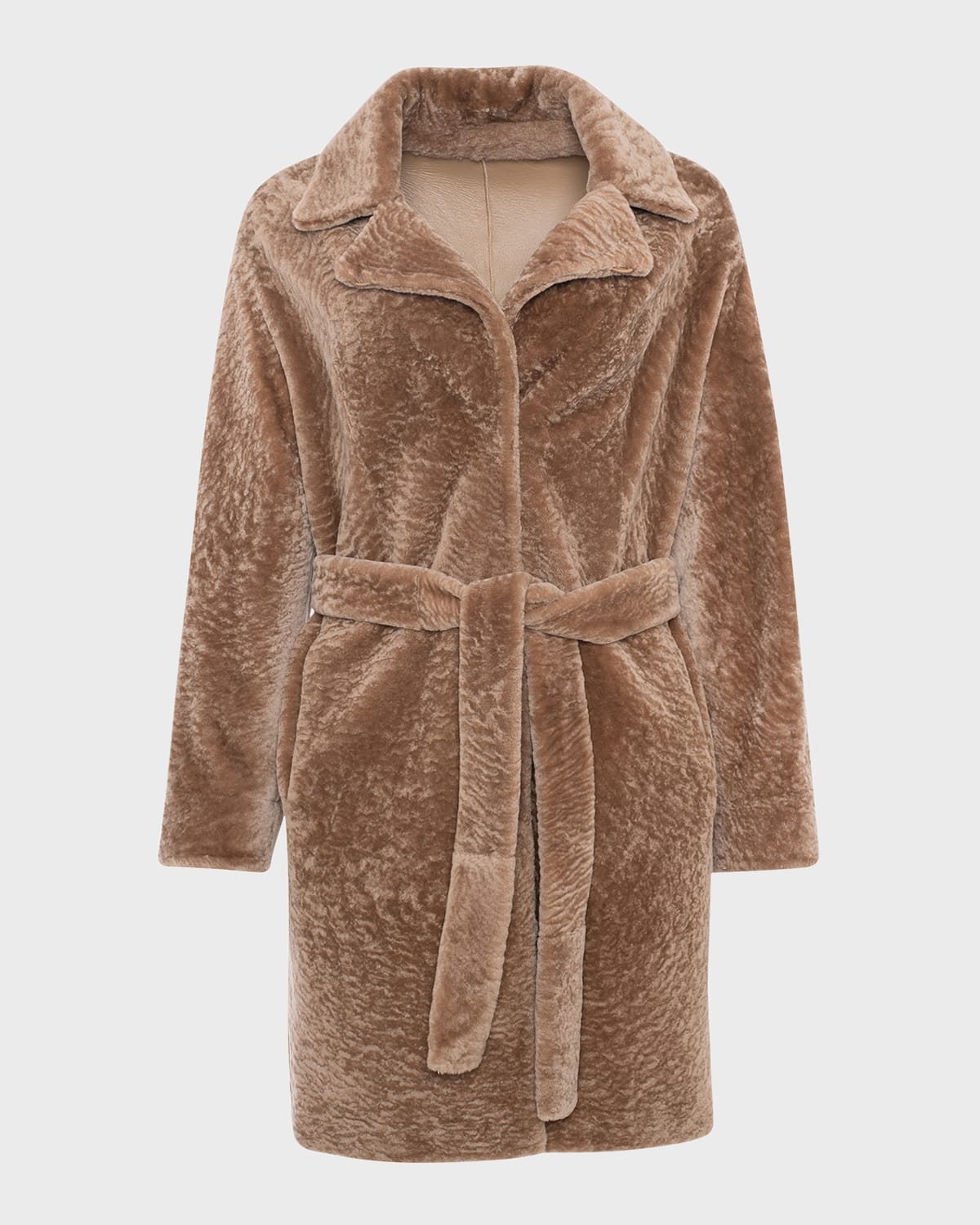 Reversible Lamb Shearling Belted Stroller Coat