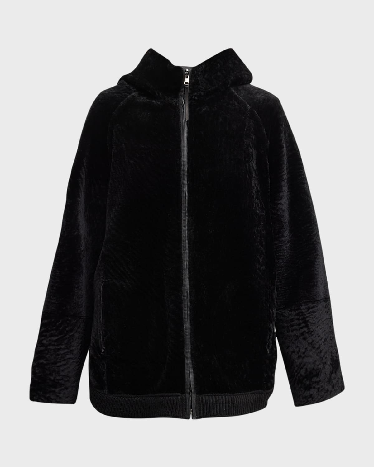 Gorski Reversible Shearling Lamb Zip Parka Jacket With Side Slits In Black