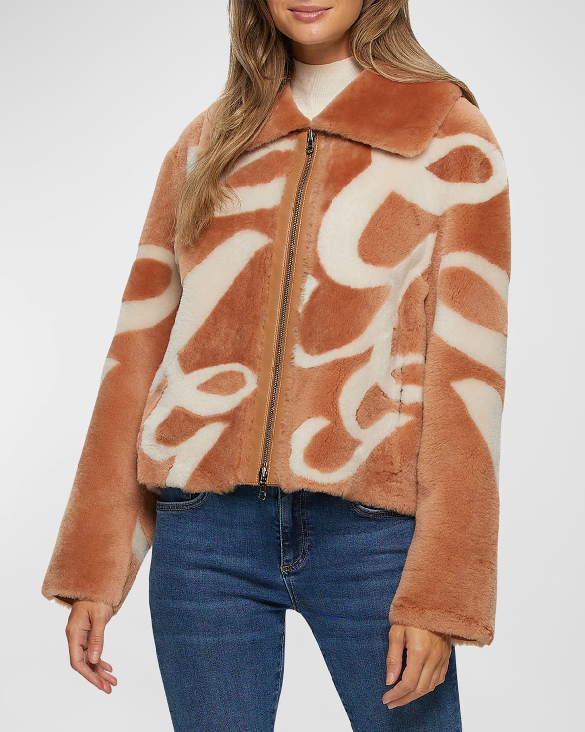 Gorski Reversible Shearling Lamb Intarsia Jacket In White / Salmon
