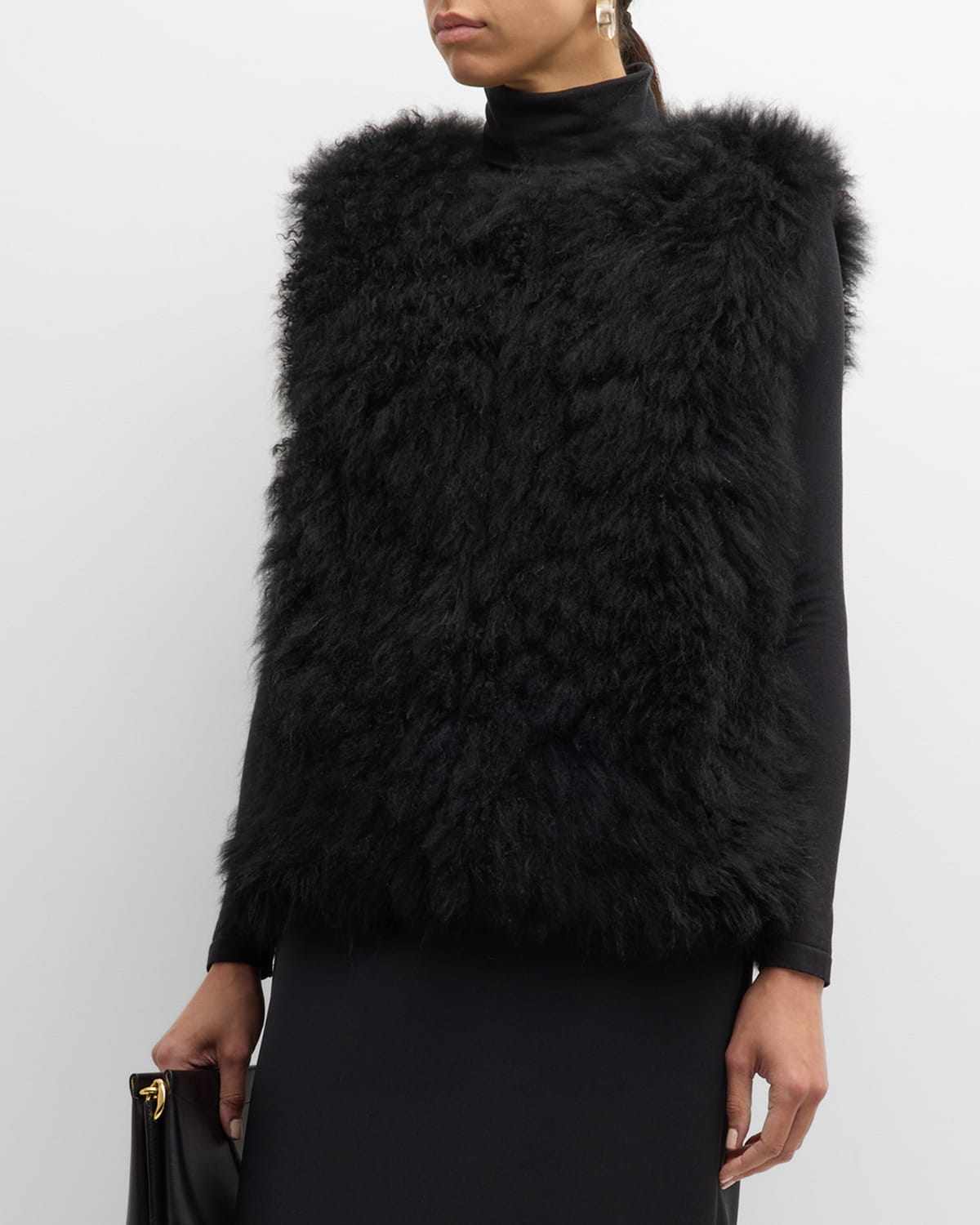 Gorski Cashmere Goat Fur Collarless Vest In Black