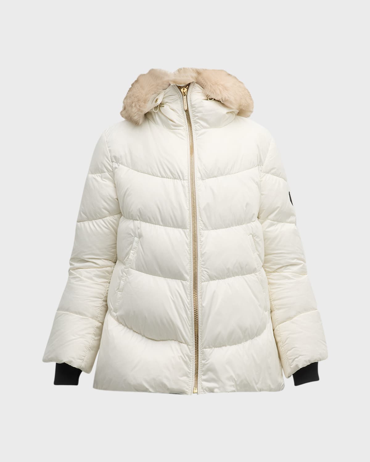 Gorski Apres-ski Puffer Jacket With Detachable Toscana Lamb Shearling Hood Trim In Ivory / Whiskey