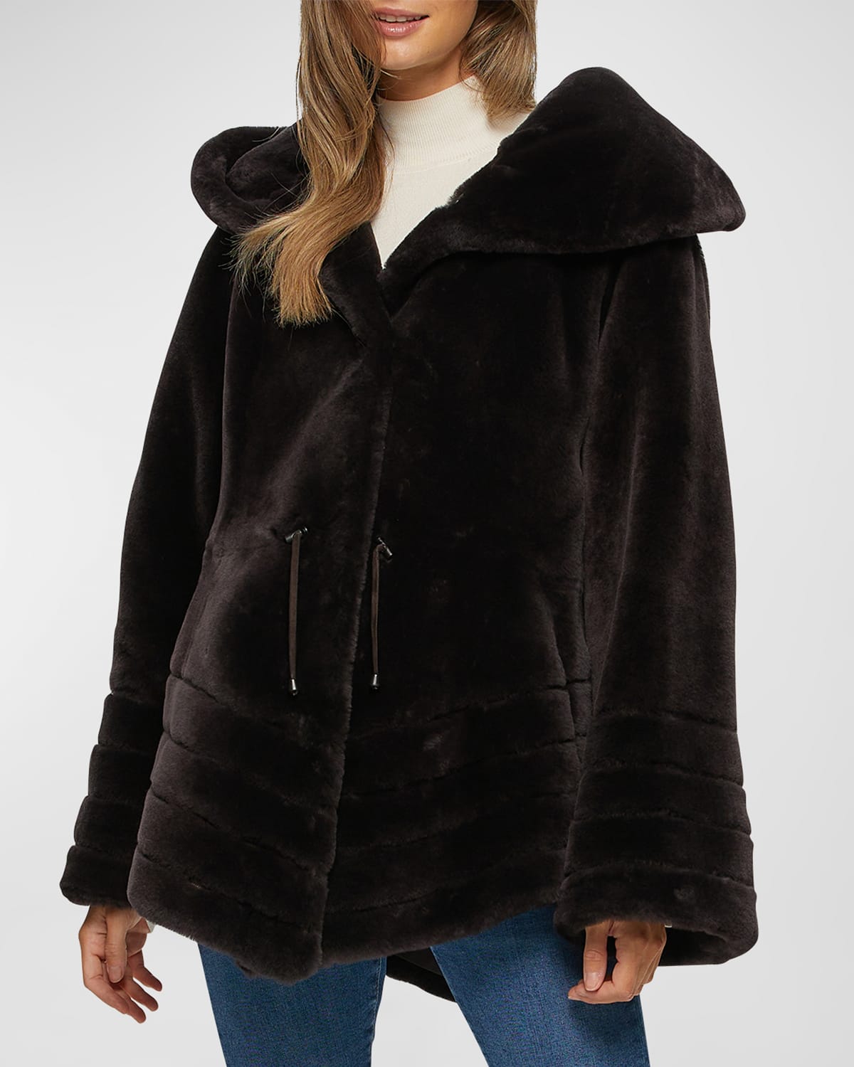 Gorski Chevron-hem Shearling Lamb Hooded Reversible Jacket In Brown / Black