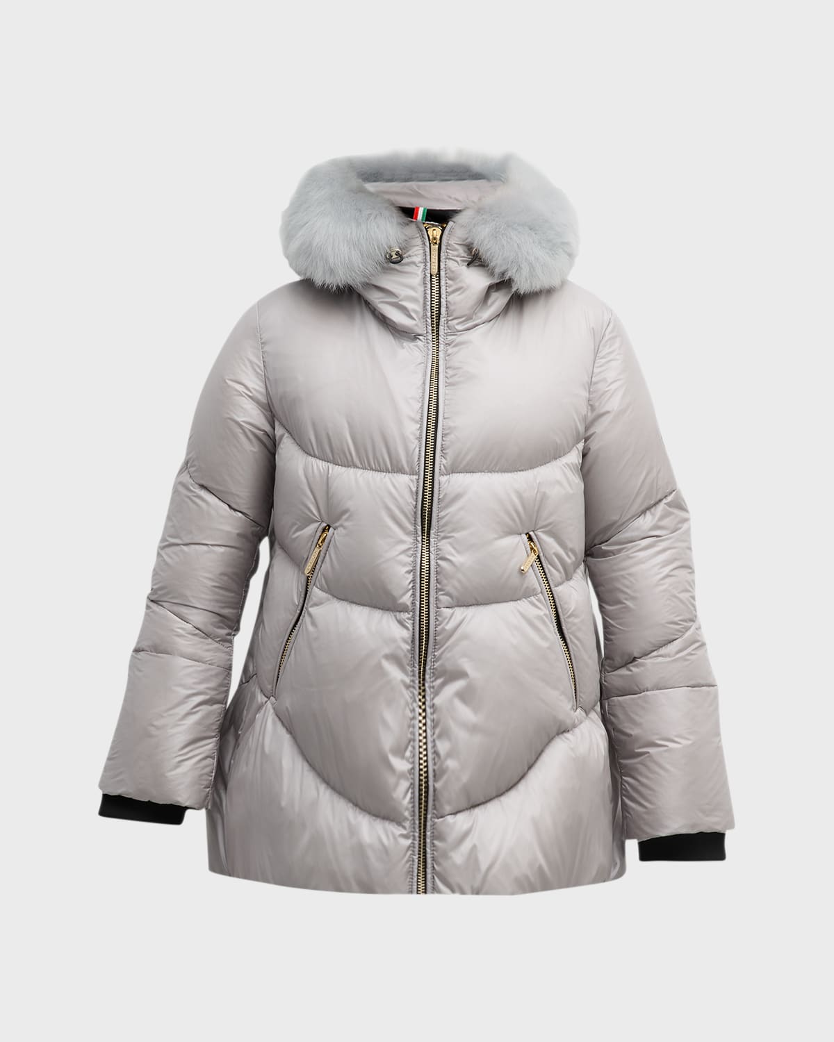 Gorski Apres-ski Puffer Jacket With Detachable Toscana Lamb Shearling Hood Trim In Gray