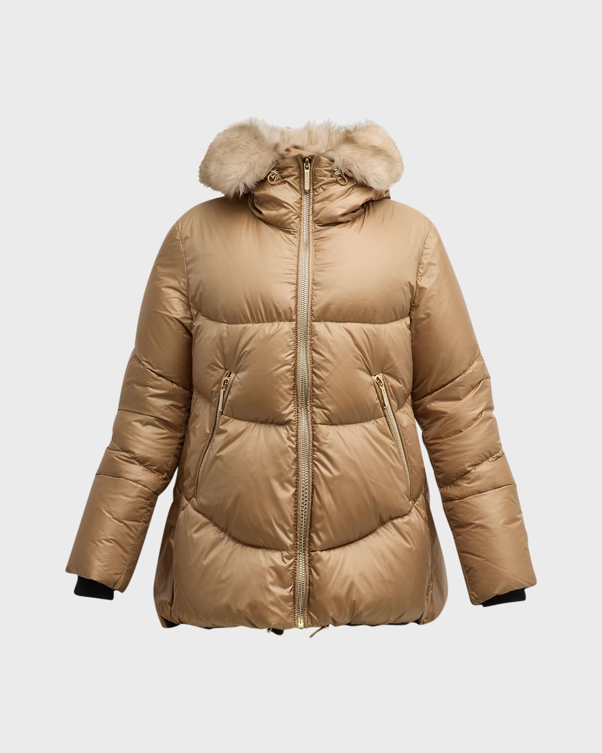 Gorski Apres-ski Puffer Jacket With Detachable Toscana Lamb Shearling Hood Trim In Camel / Whiskey