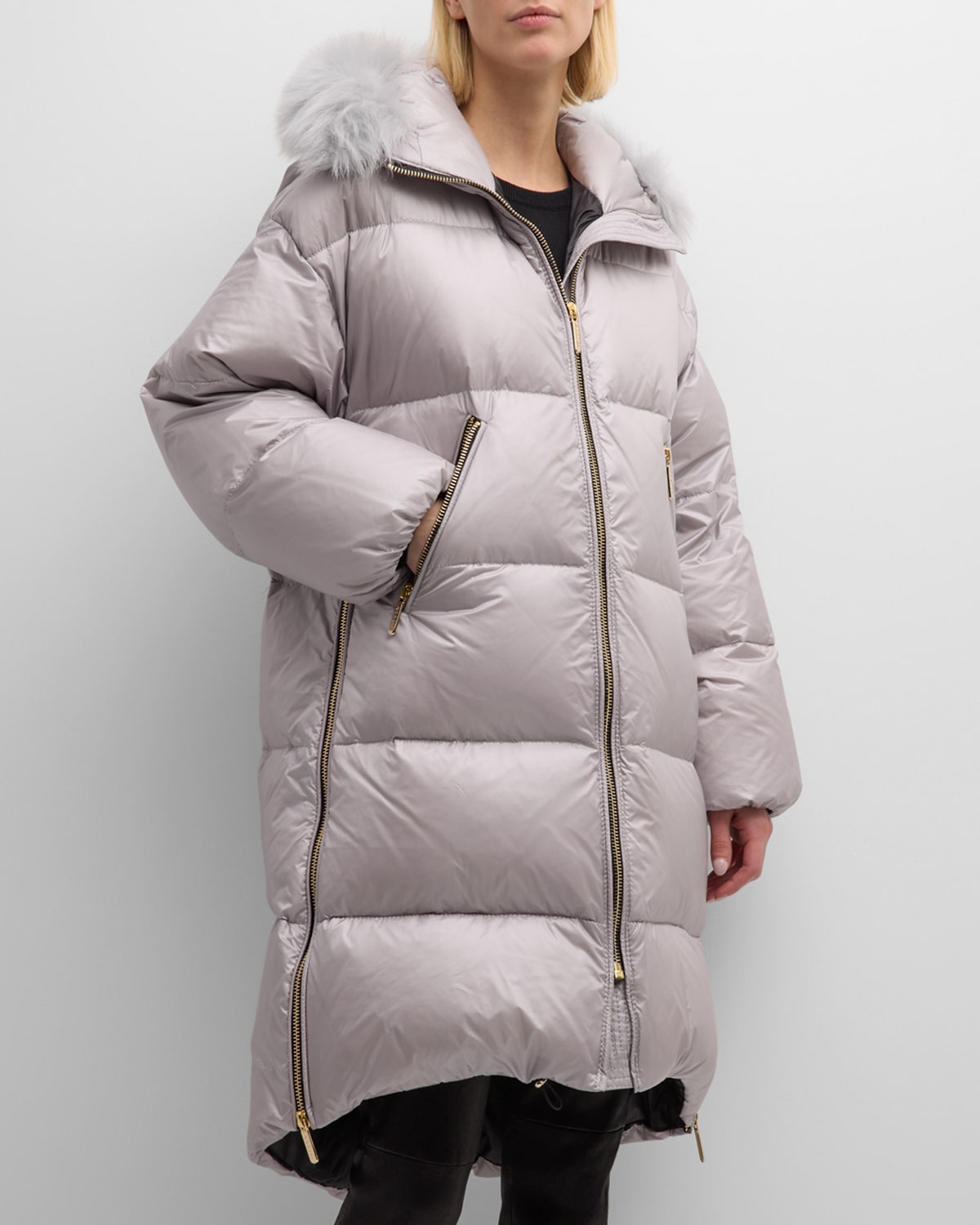 Gorski Apres-ski Jacket With Detachable Toscana Lamb Hood Trim In Gray