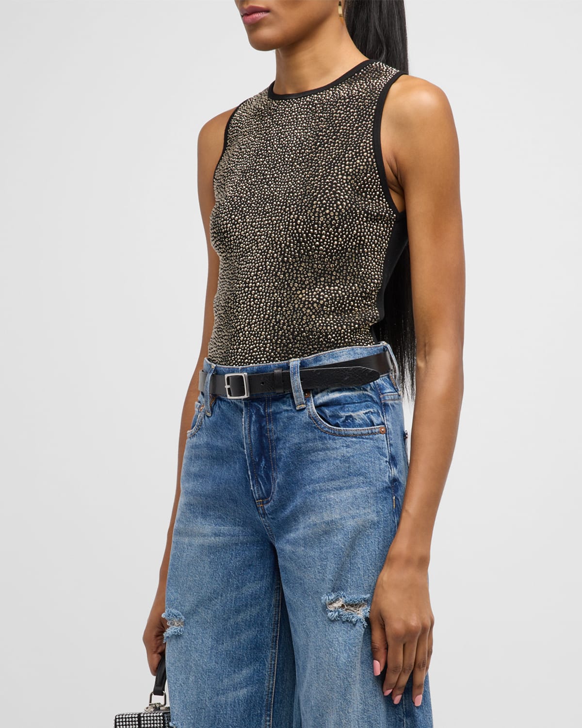 ALICE AND OLIVIA DARINA EMBELLISHED CROPPED TANK TOP