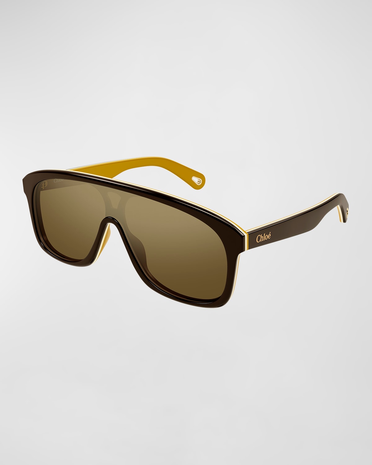 Shop Chloé Acetate Shield Sunglasses In Brown