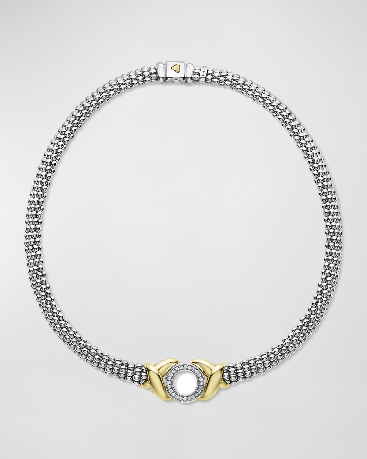 Lagos 18k Yellow Gold & Sterling Silver Embrace Diamond Xo Beaded Collar Necklace, 15 In Silver