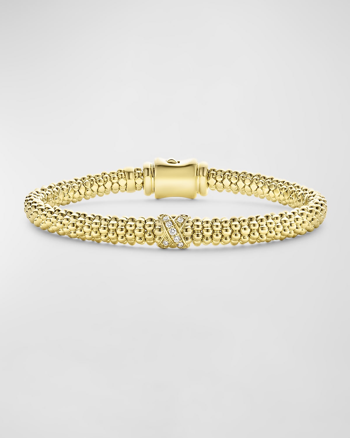 Lagos 18k Yellow Gold Embrace Diamond X Caviar Bead Bracelet In Gold