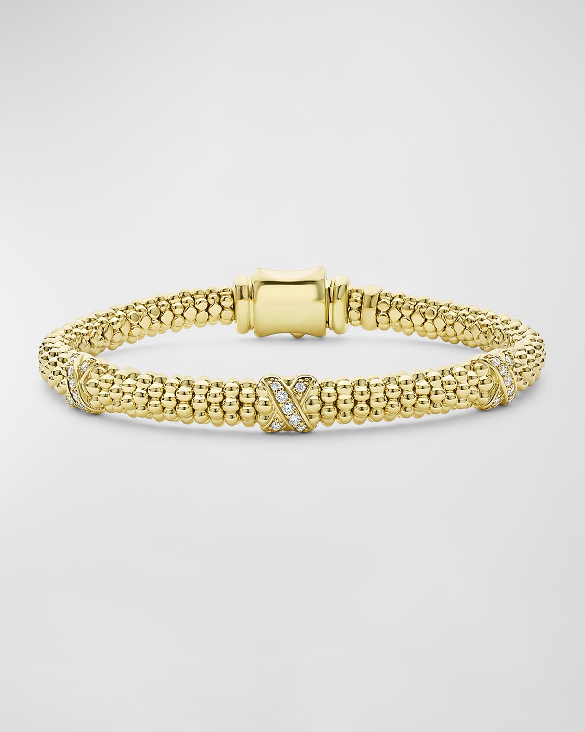 Lagos 18k Yellow Gold Embrace Diamond Triple X Caviar Bead Bracelet In Gold