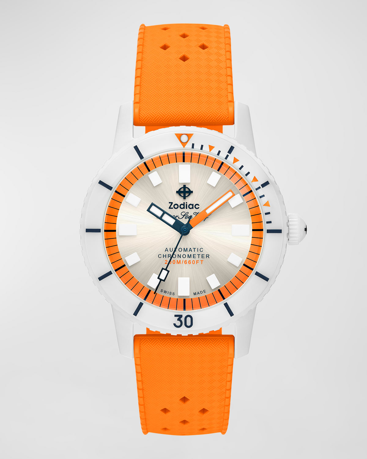 Men's Super Sea Wolf Ceramic Compression Automatic Orange Rubber Strap Watch, 41mm