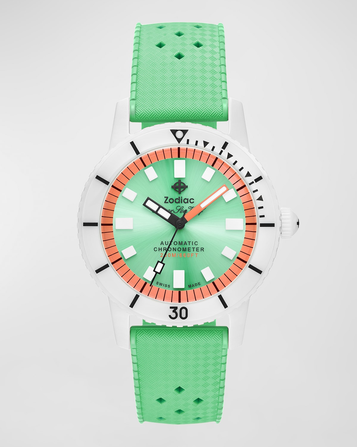 Men's Super Sea Wolf Ceramic Compression Automatic Green Rubber Strap Watch, 41mm