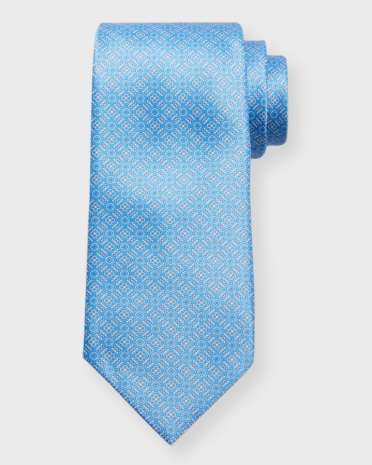 Stefano Ricci Men's Silk Medallion Grid Tie In Sky Blue