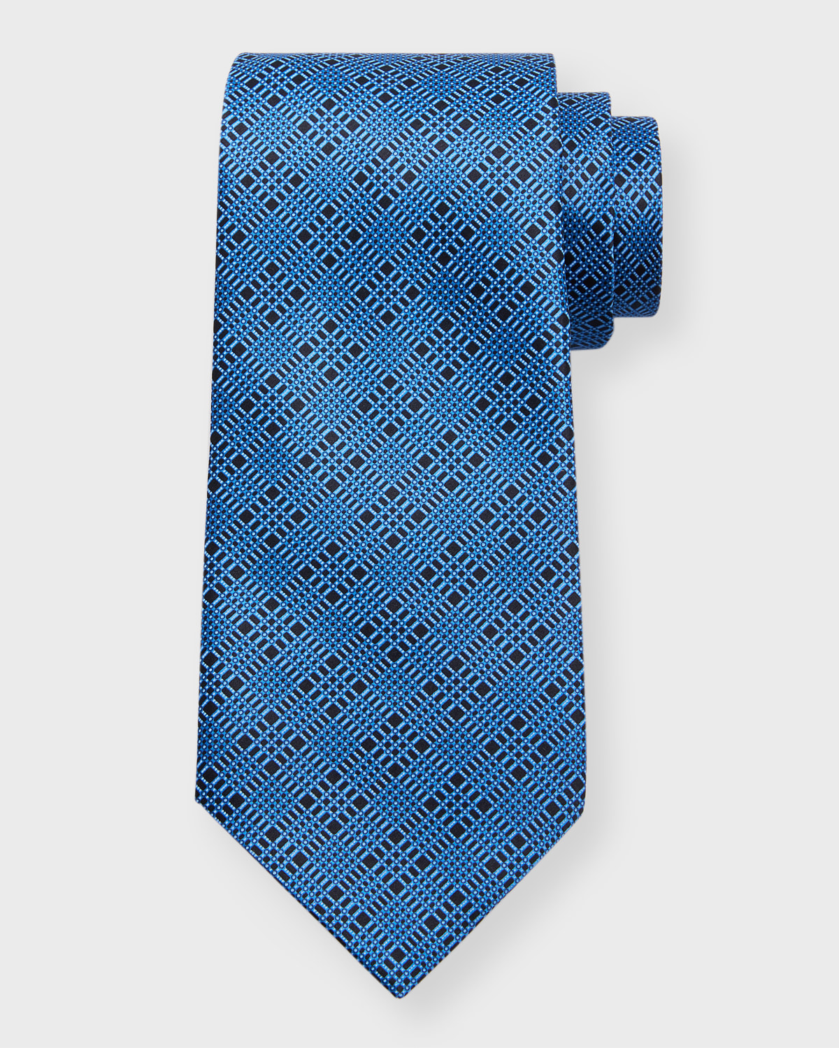 Stefano Ricci Men's Silk Small Plaid Tie In Blue Light Blue