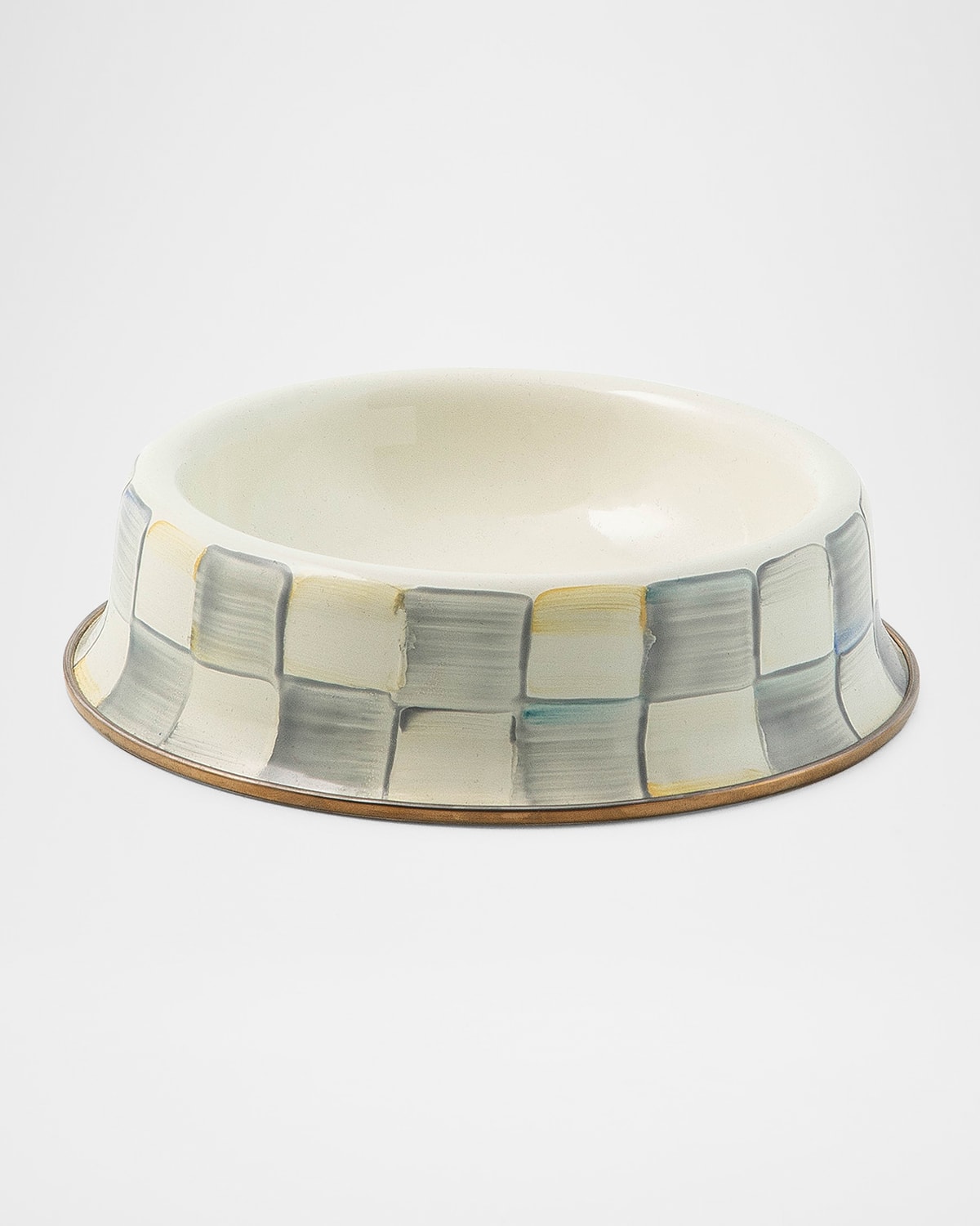 Mackenzie-childs Sterling Check Enamel Cat Dish