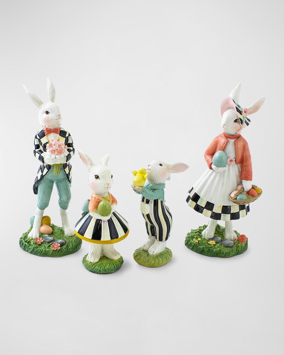 Mackenzie-childs Spring Fling 4-piece Mini Rabbit Family Set In Multi