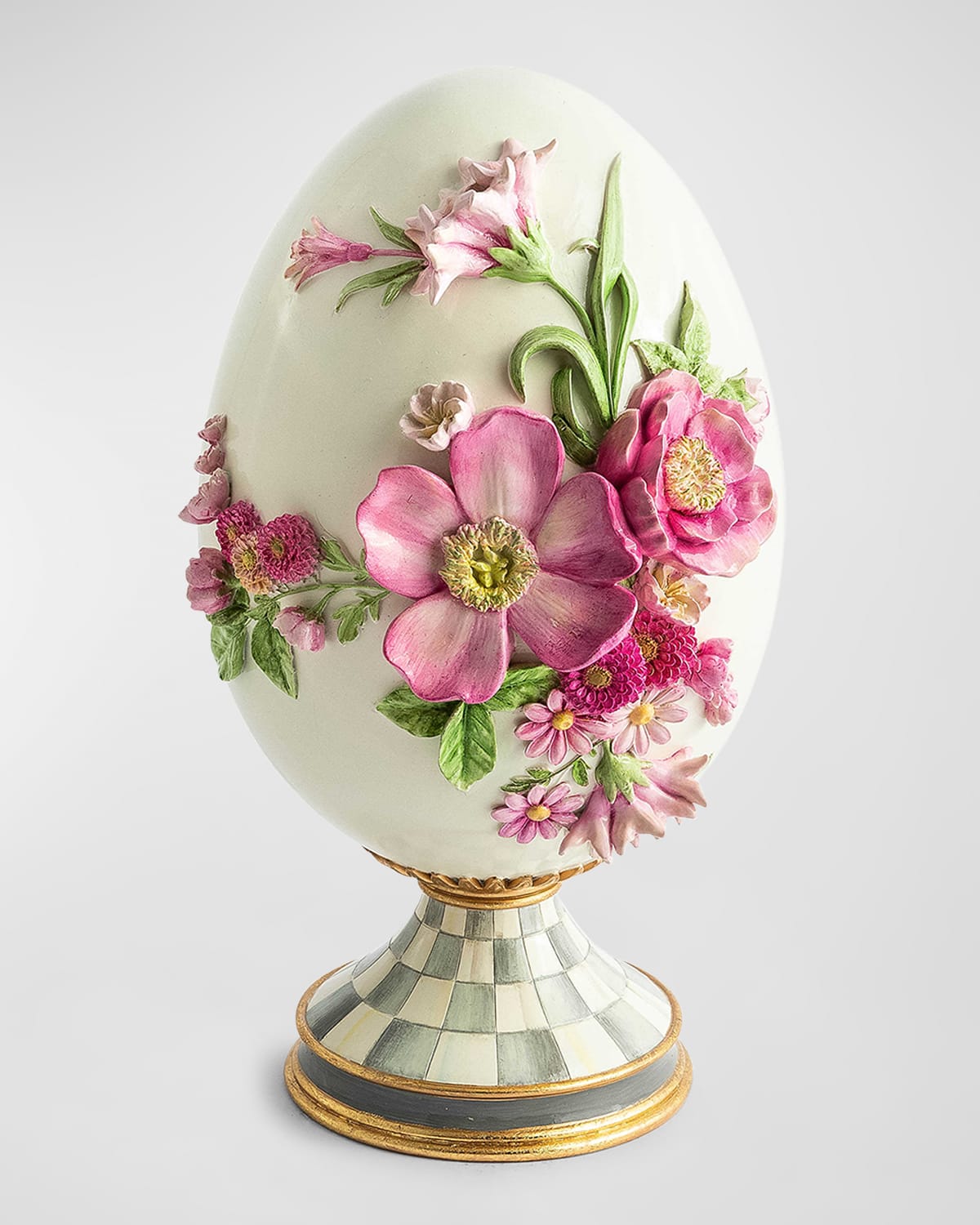 Mackenzie-childs Touch Of Pink Floral Pedestal Egg In Multi