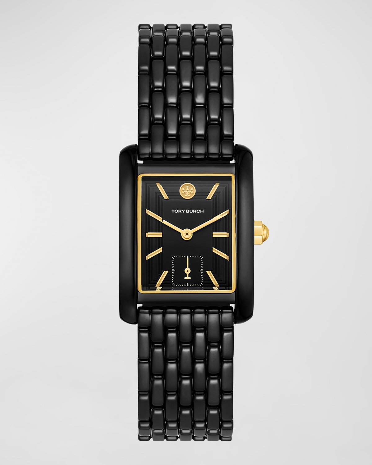 Tory Burch The Eleanor Rectangular Watch In Ip Black Stainless Steel