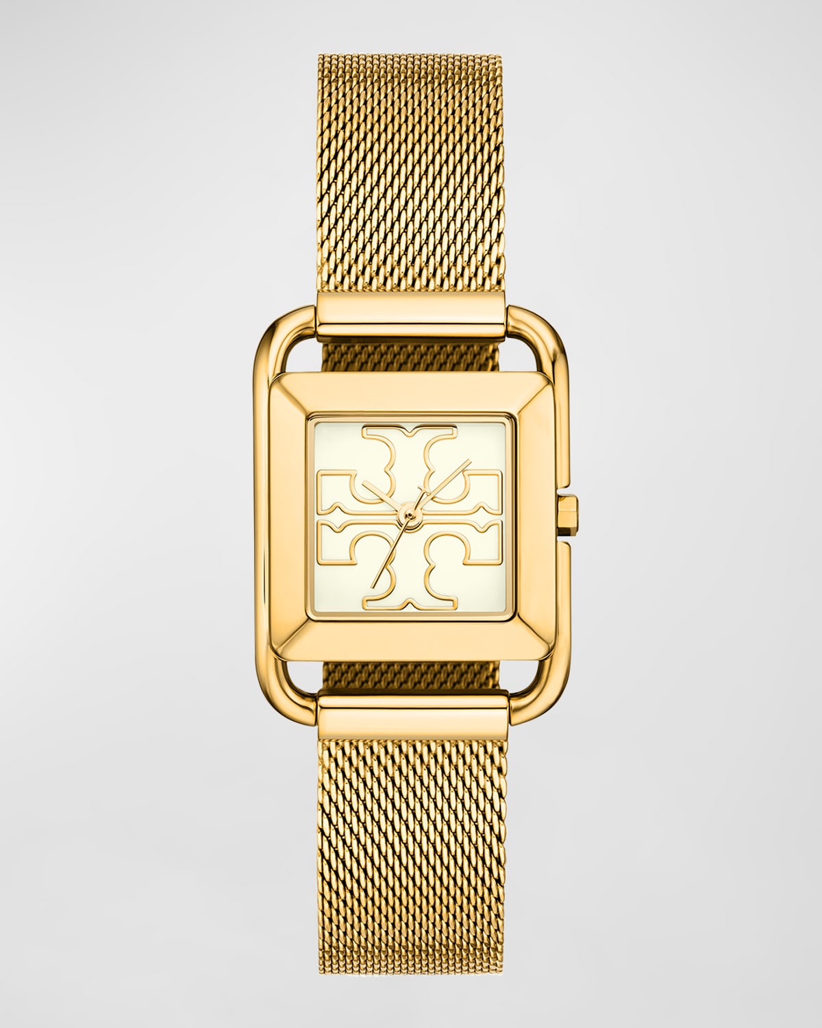 Shop Tory Burch The Miller Square Stainless Steel Mesh Watch In Gold