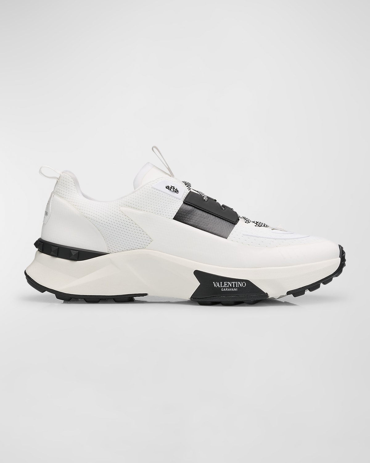 Shop Valentino Men's True Act Mesh And Leather Runner Sneakers In White/black