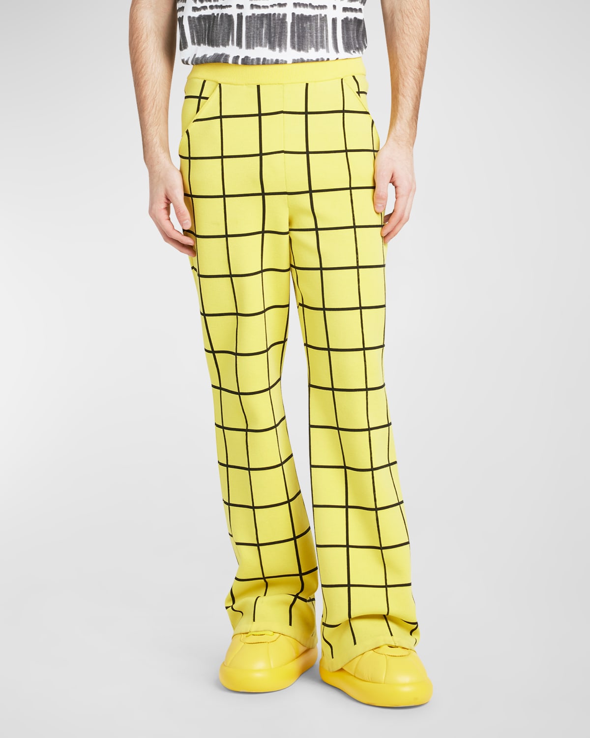 Shop Marni Men's Windowpane Track Pants In Yellow