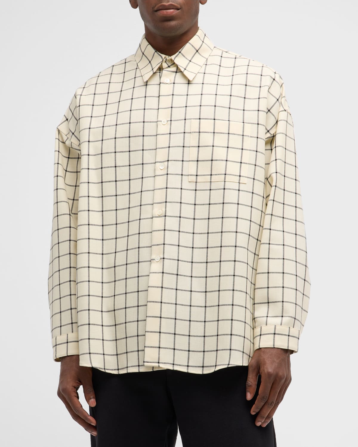Marni Men's Wool Windowpane Sport Shirt In Off/white