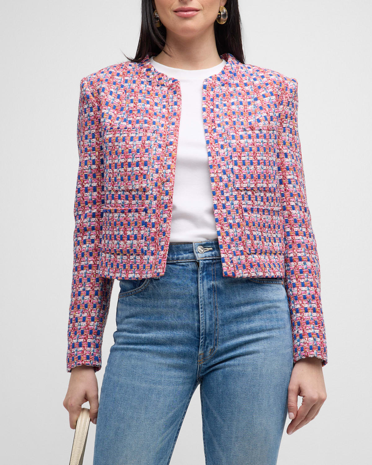 Shop Iro Mopa Tweed Tailored Jacket In Pink/blue