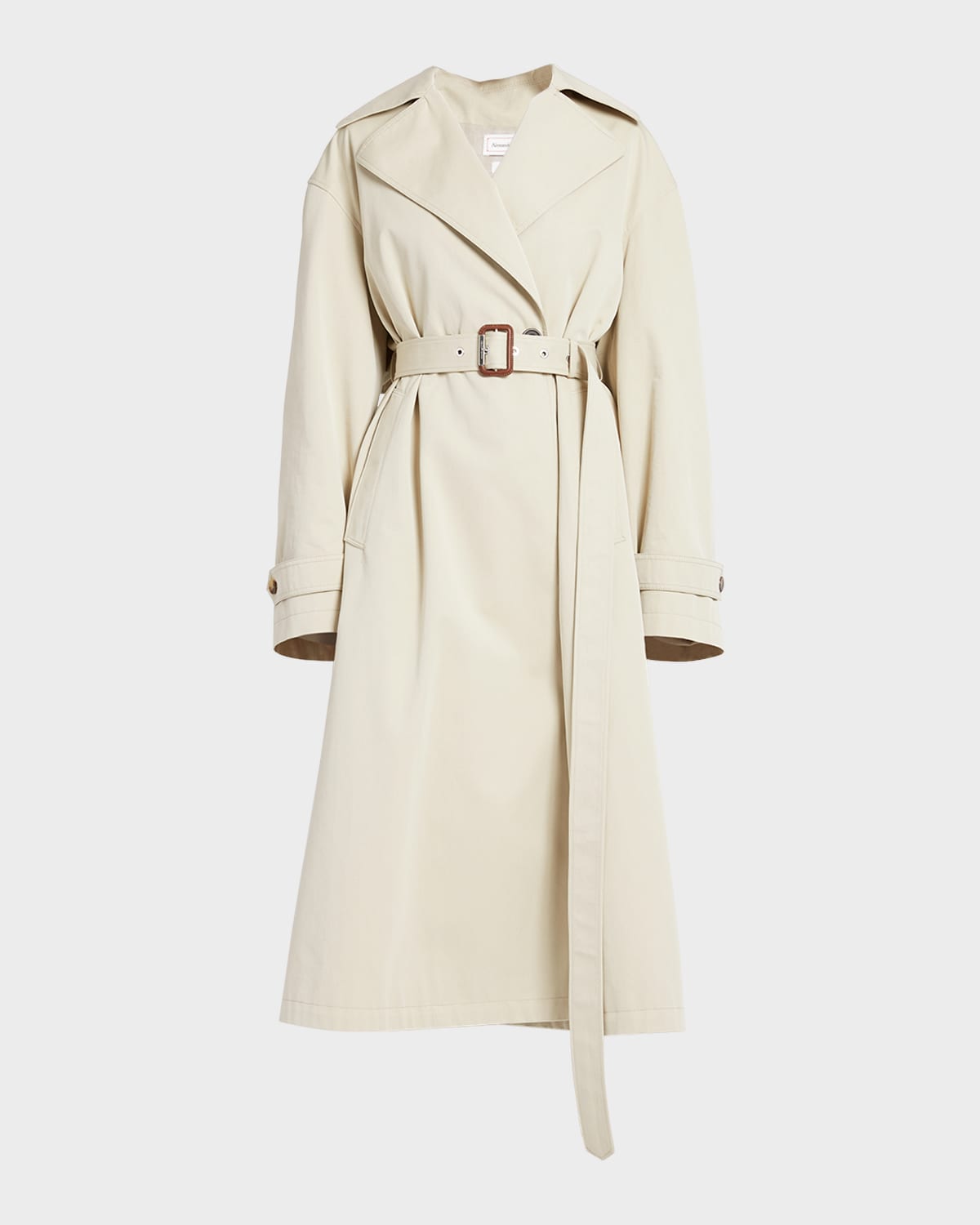 Alexander Mcqueen Oversize Belted Trench Coat In Pale Beige