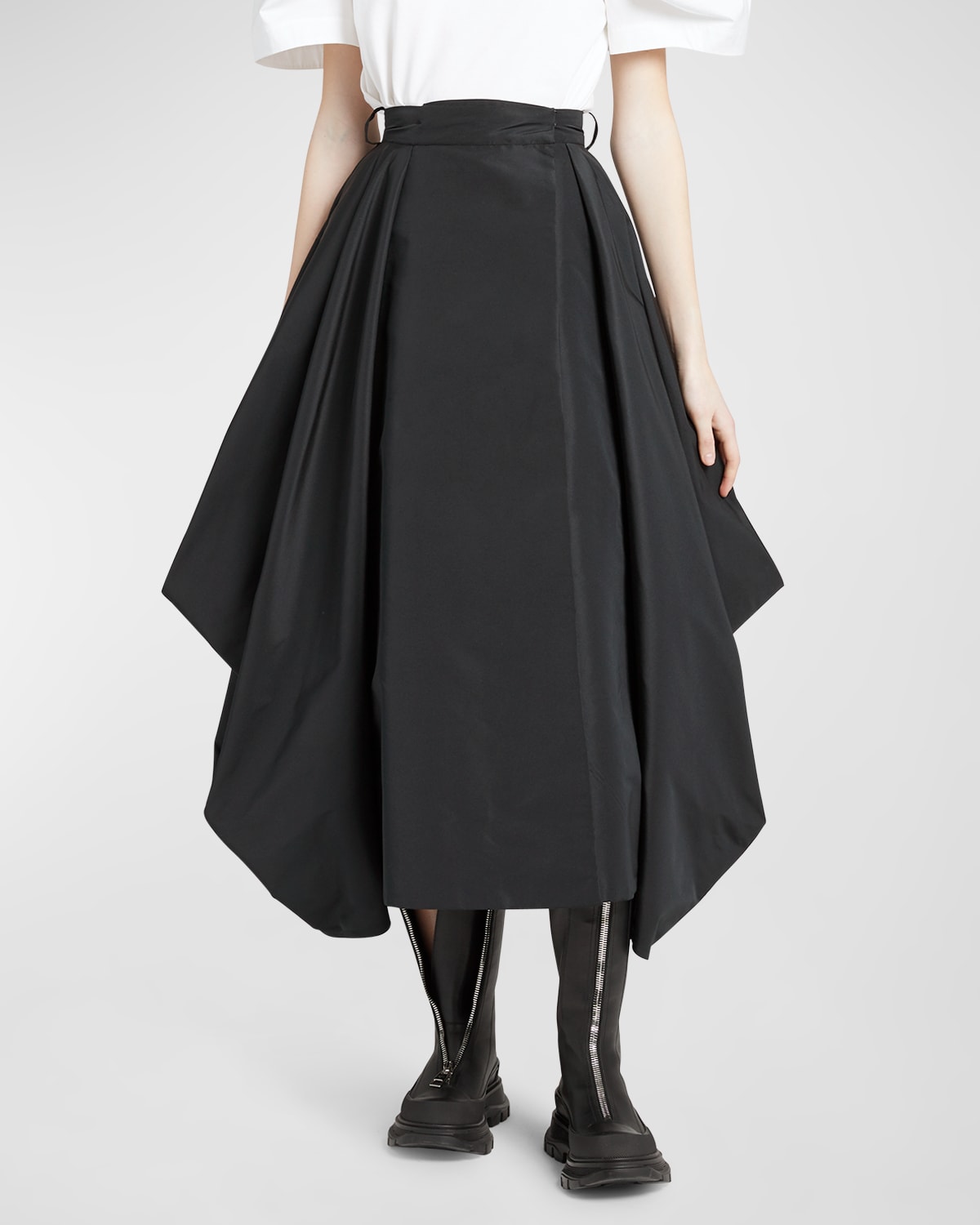 Shop Alexander Mcqueen Draped Circle-cut Midi Skirt In Black