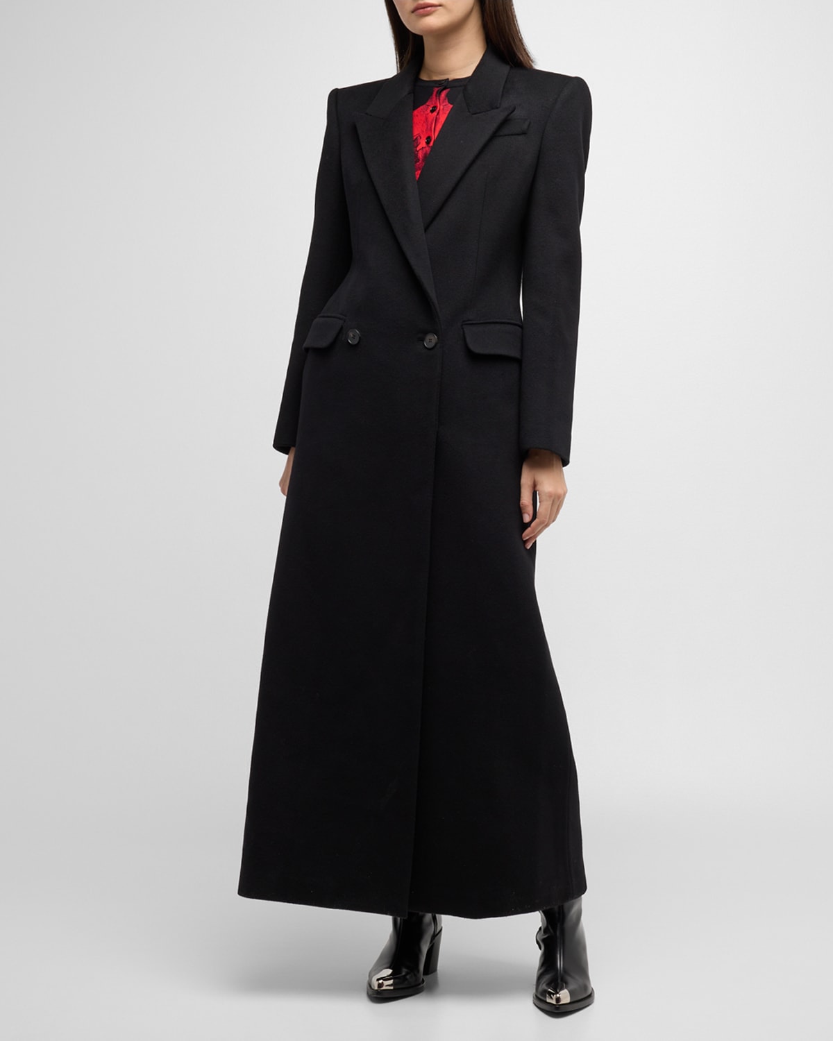 Alexander Mcqueen Tailored Double-breasted Long Coat In Black