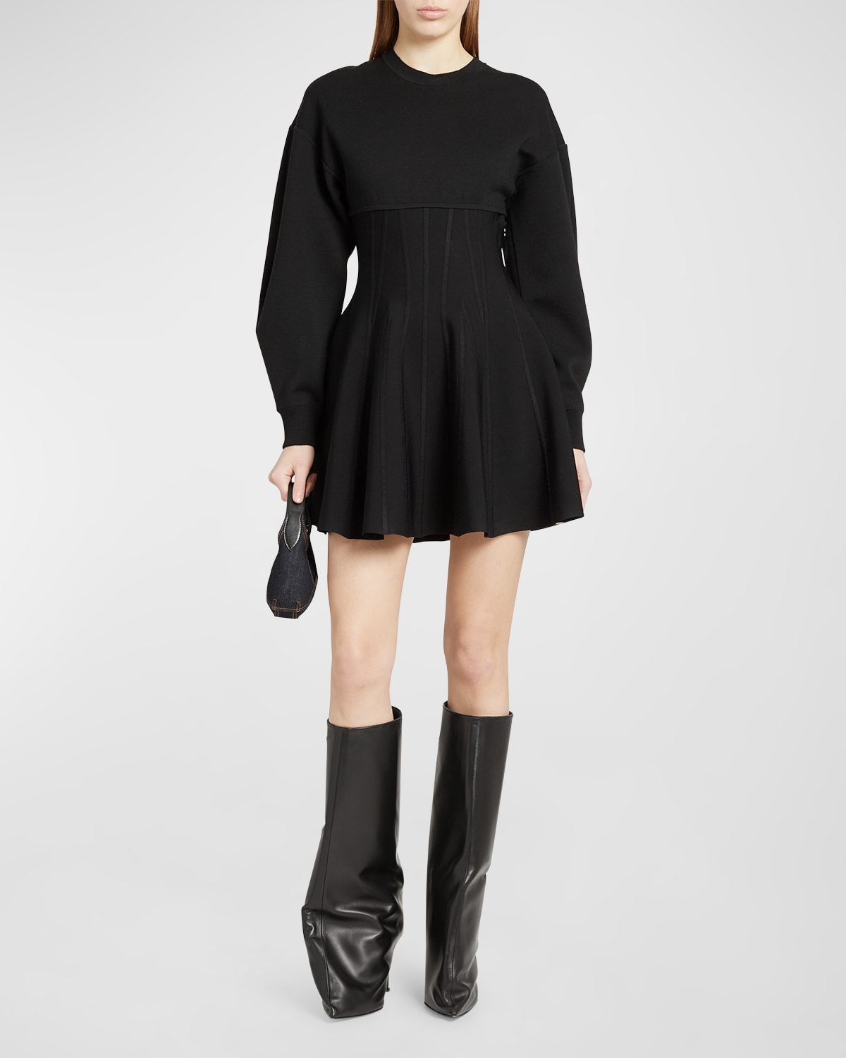 Shop Alexander Mcqueen Corset-style Wool Mini Dress In Black