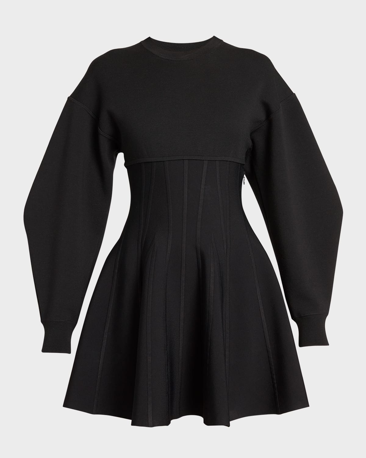 Alexander Mcqueen Paneled Wool-blend Mini Dress In Black