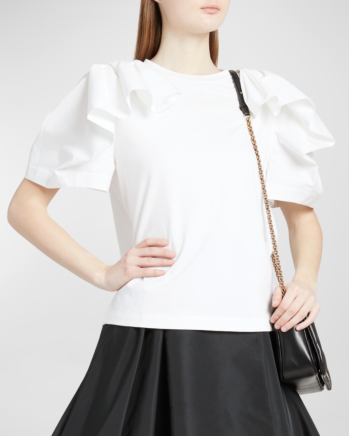 Shop Alexander Mcqueen Cut And Sew T-shirt With Ruffle Sleeves In White