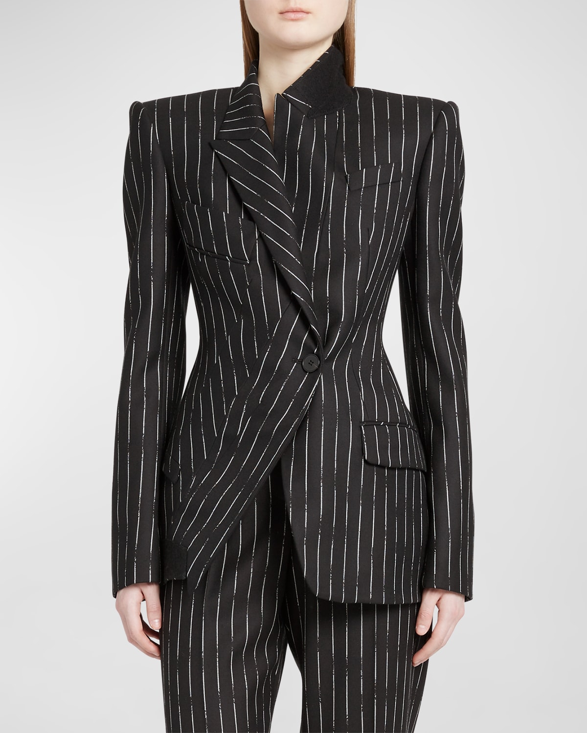 Alexander Mcqueen Pinstripe Tailored Jacket With Double-breasted Front In Black