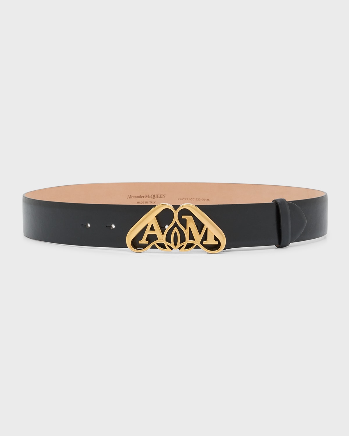 Alexander Mcqueen Leather Belt With Gold Logo Detail In Black Gold
