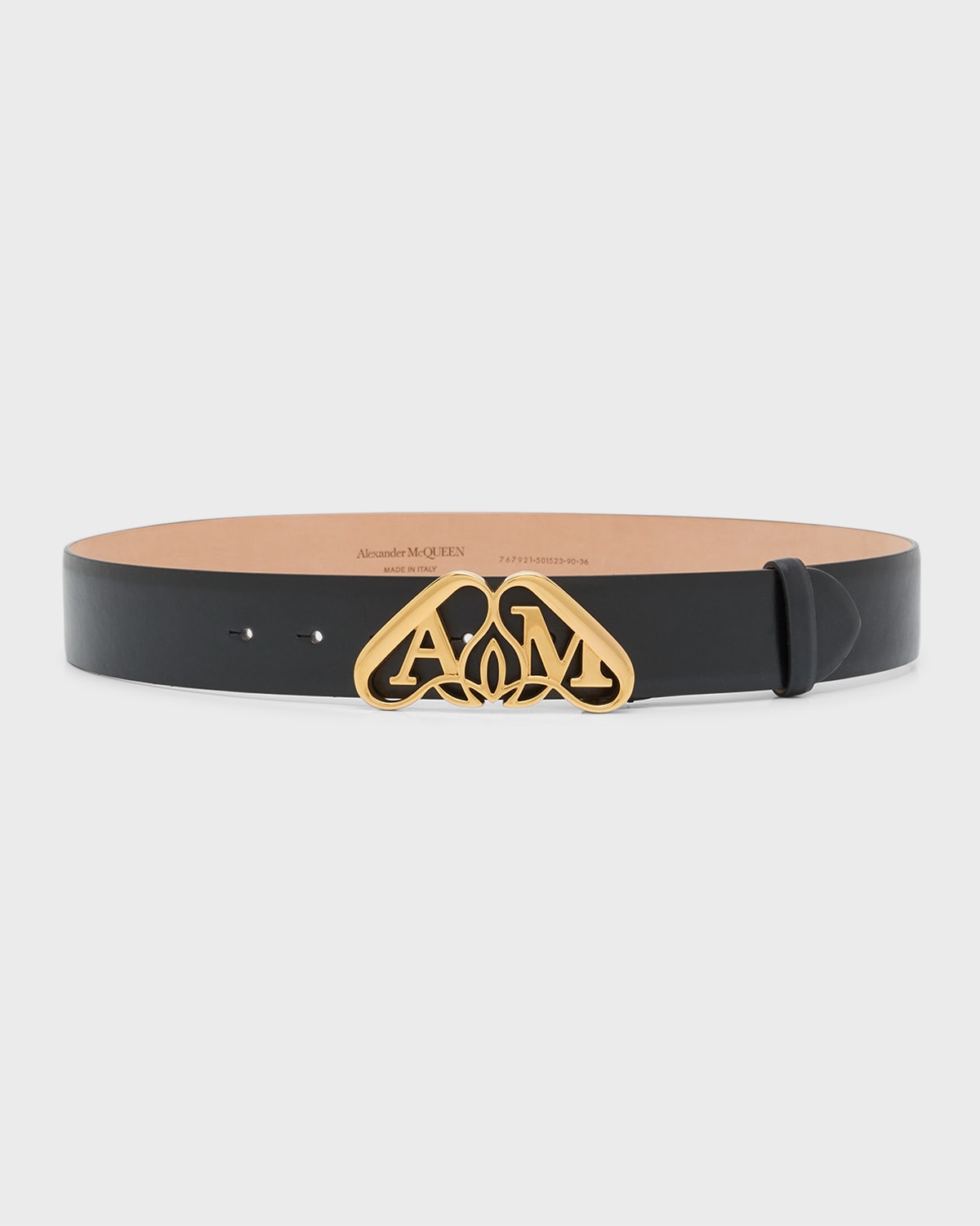 Alexander Mcqueen Seal-buckle Leather Belt In Black
