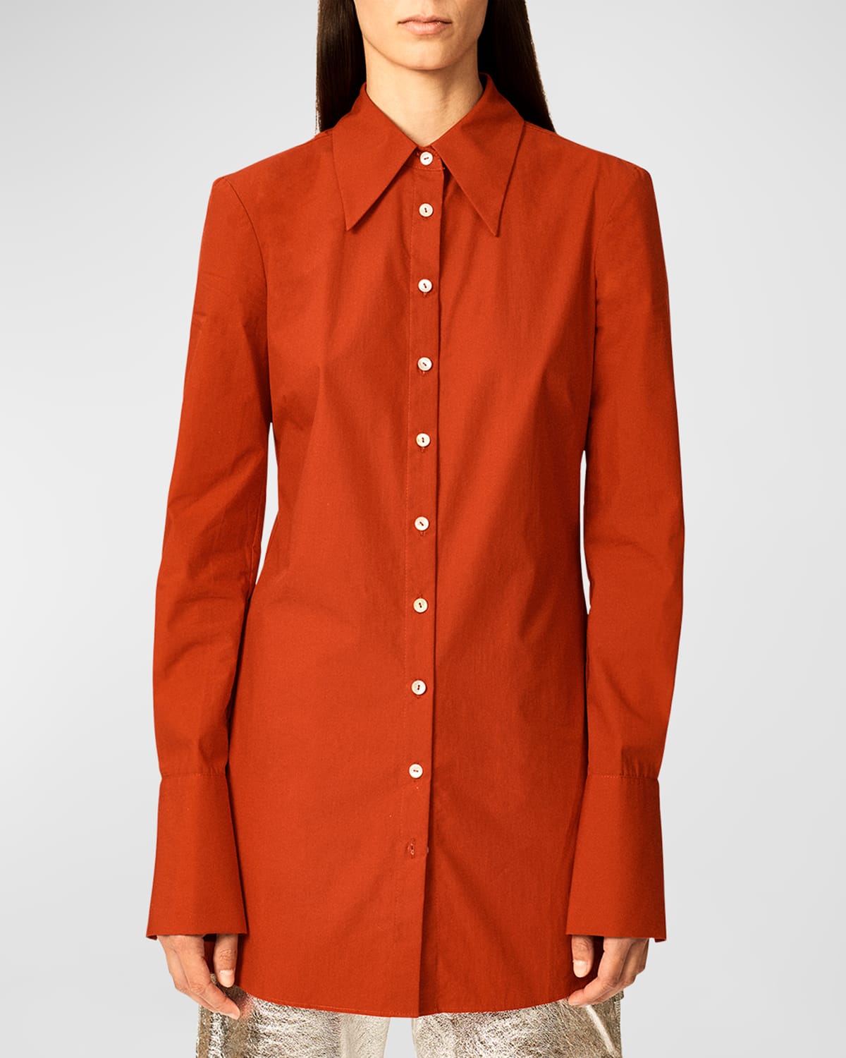 Interior Clark Collared Cotton Top In Rouge